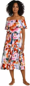 Платье с открытыми плечами в цветочном ритме La Blanca, мульти