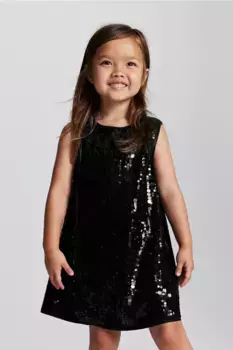 Платье с пайетками и кроем-трапецией H&M, черный