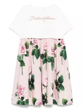 Платье с пайетками и логотипом Dolce & Gabbana Kids, розовый