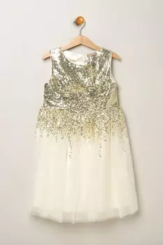 Платье с пайетками и ниспадающая юбка из тюля Miss, бежевый