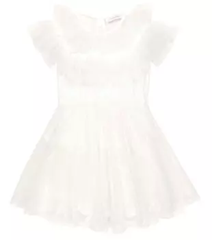 Платье с пайетками и оборками Monnalisa, белый