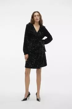 Платье с пайетками и перекрывающимся узором Vero Moda, черный