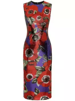 Платье с пайетками и принтом Anemone DOLCE & GABBANA, красный