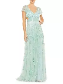 Платье с пайетками и развевающимися рукавами Mac Duggal, цвет Aqua
