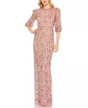 Платье с пайетками и рукавами до локтя Mac Duggal, розовый