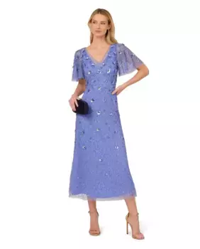 Платье с пайетками и V-образным вырезом Adrianna Papell, синий