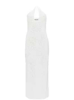 Платье с пайетками и вырезом халтер MIU MIU, белый