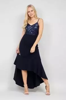 Платье с пайетками и высоким низким вырезом Izabel London, синий