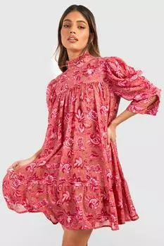 Платье с печатными рукавами и рукавами Boohoo, розовый