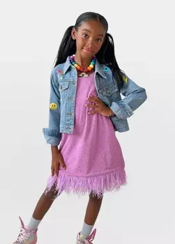 Платье с перьями цвета лавандовой дымки и кристаллами Lola + The Boys