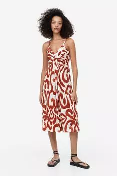 Платье с перекрученными деталями H&M, кремовый/коричневый узор