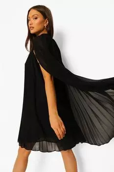 Платье с плиссированной накидкой Boohoo, черный