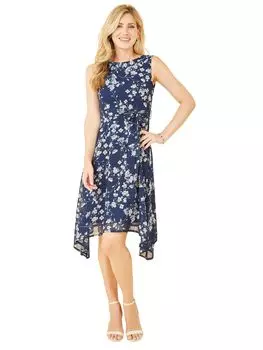 Платье с плиссированной юбкой и цветочным принтом Mela London Yumi, темно-синий