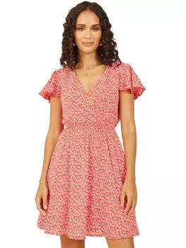 Платье с плиссированной юбкой Mela London Ditsy, красное