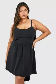 Платье с плиссированной юбкой Plus с бантом Scuba boohoo, черный
