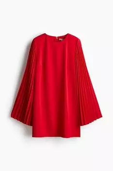 Платье с плиссированными рукавами H&M, красный