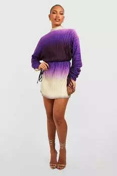 Платье с плиссированными рукавами и принтом омбре boohoo, фиолетовый