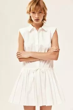 Платье с подплечниками и плиссированной юбкой H&M, бежевый