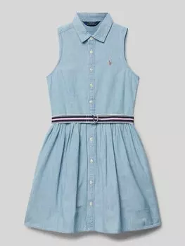 Платье с полной застежкой на пуговицы, модель 'ADALENE' Polo Ralph Lauren Kids, светло-голубой