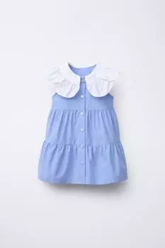 Платье с поплиновыми панелями ZARA, синий