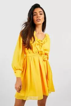 Платье с поясом Boohoo, желтый