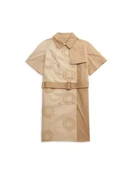 Платье с поясом и логотипом для маленьких девочек Burberry, бежевый
