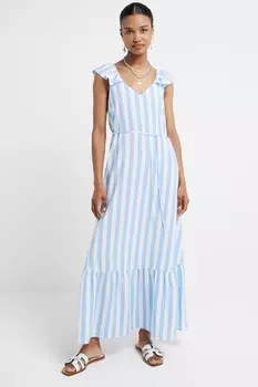 Платье с поясом и оборками на рукавах River Island, синий