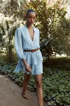 Платье с поясом и оборками ZARA, небесно-синий