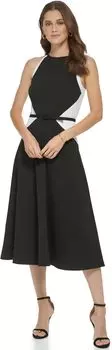 Платье с поясом и поясом без рукавов в стиле колор-блок DKNY, цвет Black/Ivory