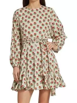 Платье с поясом и принтом ella daisy RHODE Scarlet begonia mini