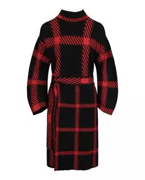 Платье с поясом и принтом в клетку Stella McCartney, черный/красный