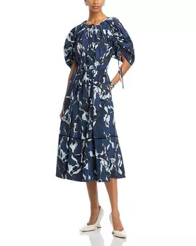 Платье с поясом и пышными рукавами 3.1 Phillip Lim, мультиколор