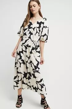 Платье с поясом и рукавами фонариками River Island, черный