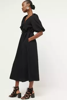 Платье с поясом и рукавами фонариками River Island, черный