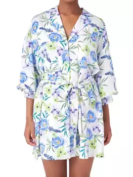 Платье с поясом и воротником с цветочным принтом Endless Rose, белый