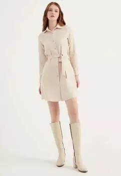 Платье с поясом из ткани Herita, бежевый