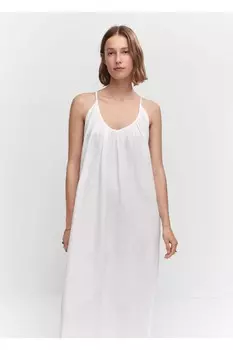 Платье с поясом на бретелях Mango, белый