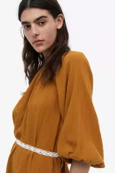 Платье с поясом с галстуком H&M, коричневый