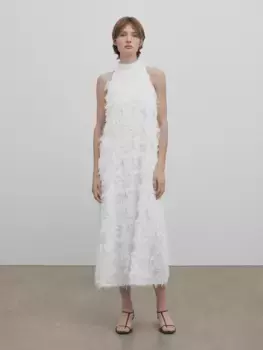 Платье с поясом с потерями - studio Massimo Dutti, белый