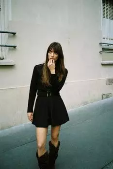 Платье с поясом в тон ZARA, черный