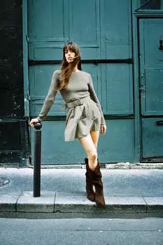 Платье с поясом в тон ZARA, хаки