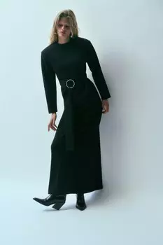 Платье с поясом ZARA, черный