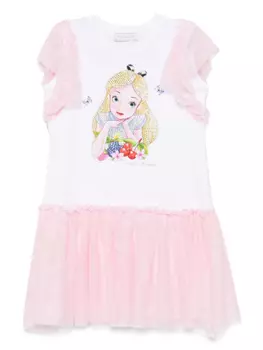 Платье с принтом Alice из коллаборации с Disney Monnalisa, белый