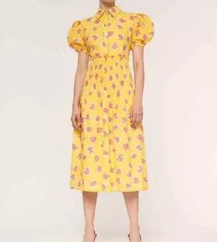 Платье с принтом «Бегония» в желтом цвете De Loreta