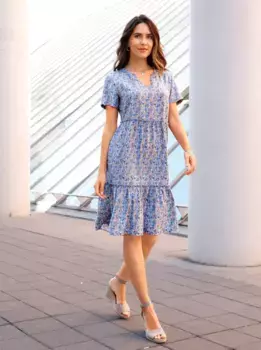 Платье с принтом Classic Basics "платье с принтом", цвет Mittelblau-Camel-Bedruckt