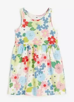 Платье с принтом цветочки хлопок H&M Flowers With Print Cotton, белый/розовый