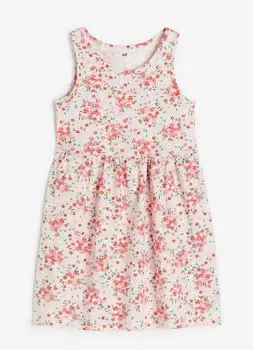 Платье с принтом цветы хлопок H&M Flowers With Print Cotton, светло-розовый