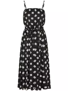 Платье с принтом DG и складками DOLCE & GABBANA, черный