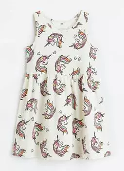 Платье с принтом единорог хлопок H&M Unicorn With Print Cotton, белый/розовый