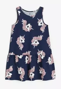 Платье с принтом единороги хлопок H&M Unicorns With Print Cotton, темно-синий